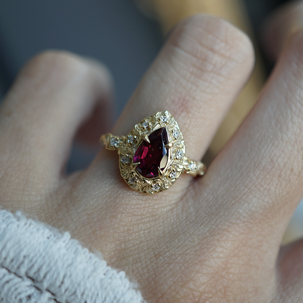 Rose Of Garnet Diamond Ring in 14K and 18K Gold