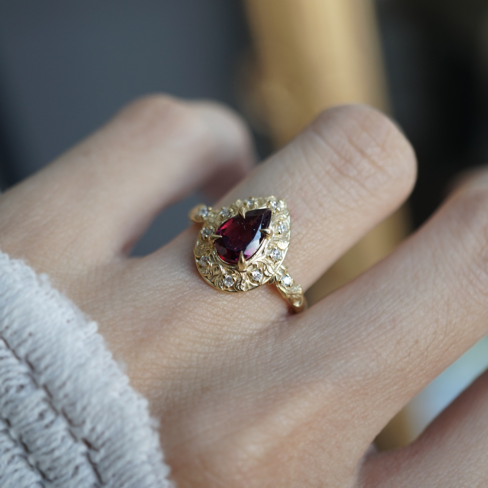 Rose Of Garnet Diamond Ring in 14K and 18K Gold