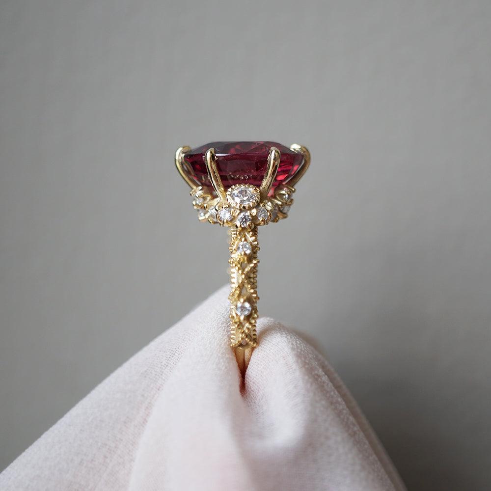 One Of A Kind: Oval Rubellite Queen Victoria Diamond Ring in 14K and 18K Gold - Tippy Taste Jewelry