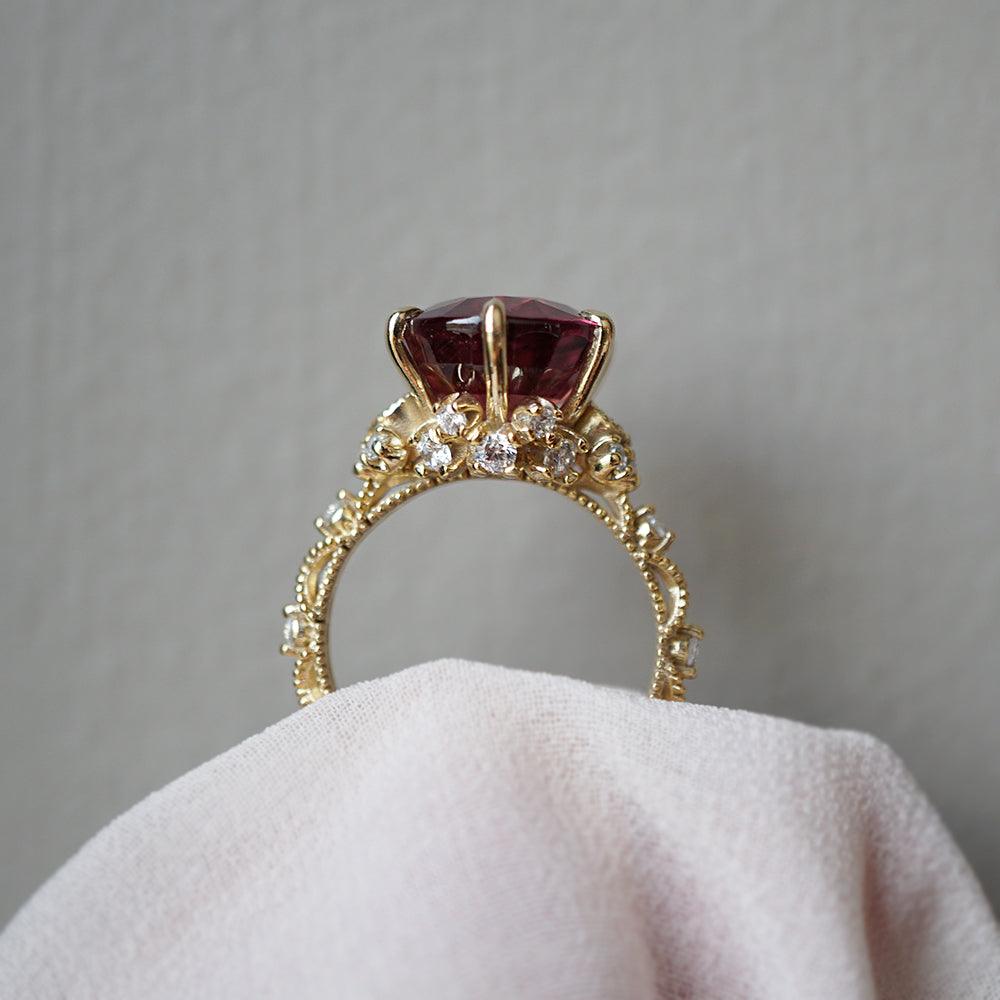 One Of A Kind: Oval Rubellite Queen Victoria Diamond Ring in 14K and 18K Gold - Tippy Taste Jewelry