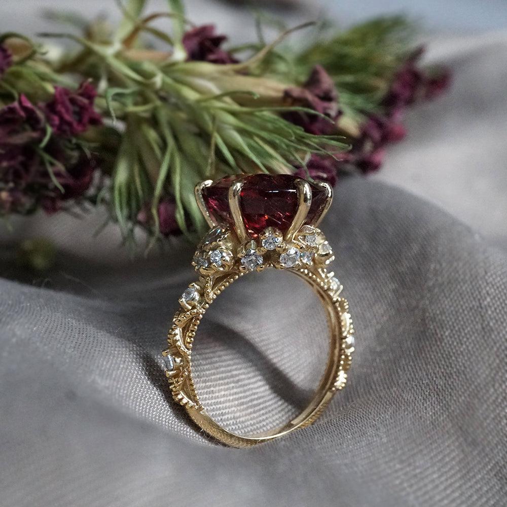 One Of A Kind: Oval Rubellite Queen Victoria Diamond Ring in 14K and 18K Gold - Tippy Taste Jewelry