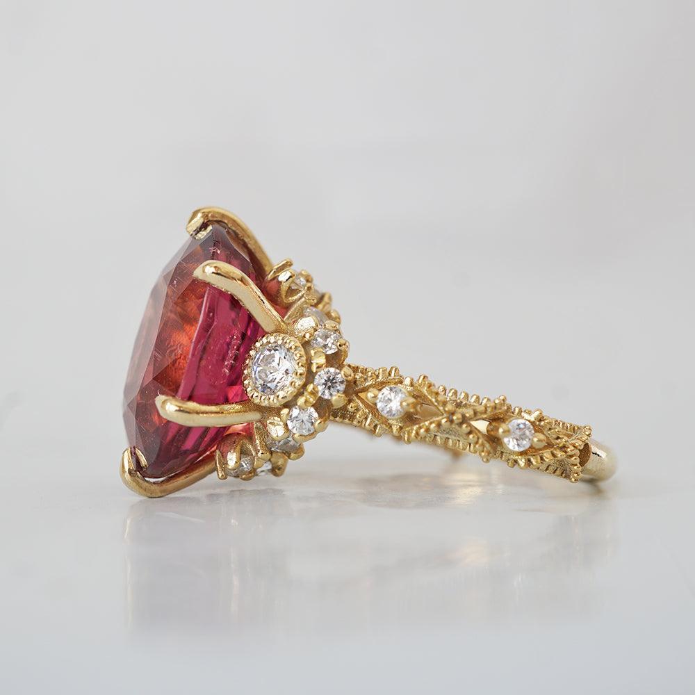 One Of A Kind: Oval Rubellite Queen Victoria Diamond Ring in 14K and 18K Gold - Tippy Taste Jewelry