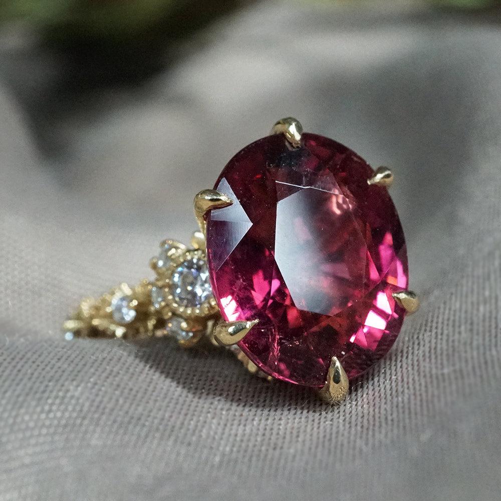 One Of A Kind: Oval Rubellite Queen Victoria Diamond Ring in 14K and 18K Gold - Tippy Taste Jewelry