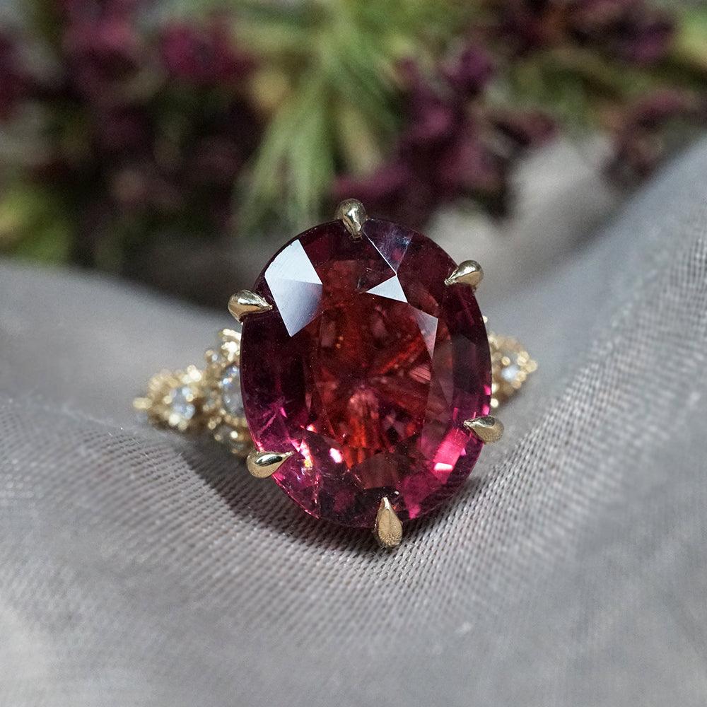 One Of A Kind: Oval Rubellite Queen Victoria Diamond Ring in 14K and 18K Gold - Tippy Taste Jewelry