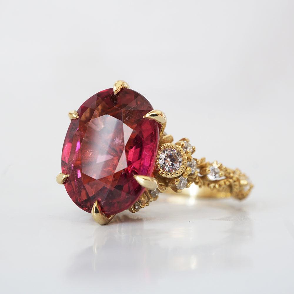 One Of A Kind: Oval Rubellite Queen Victoria Diamond Ring in 14K and 18K Gold - Tippy Taste Jewelry