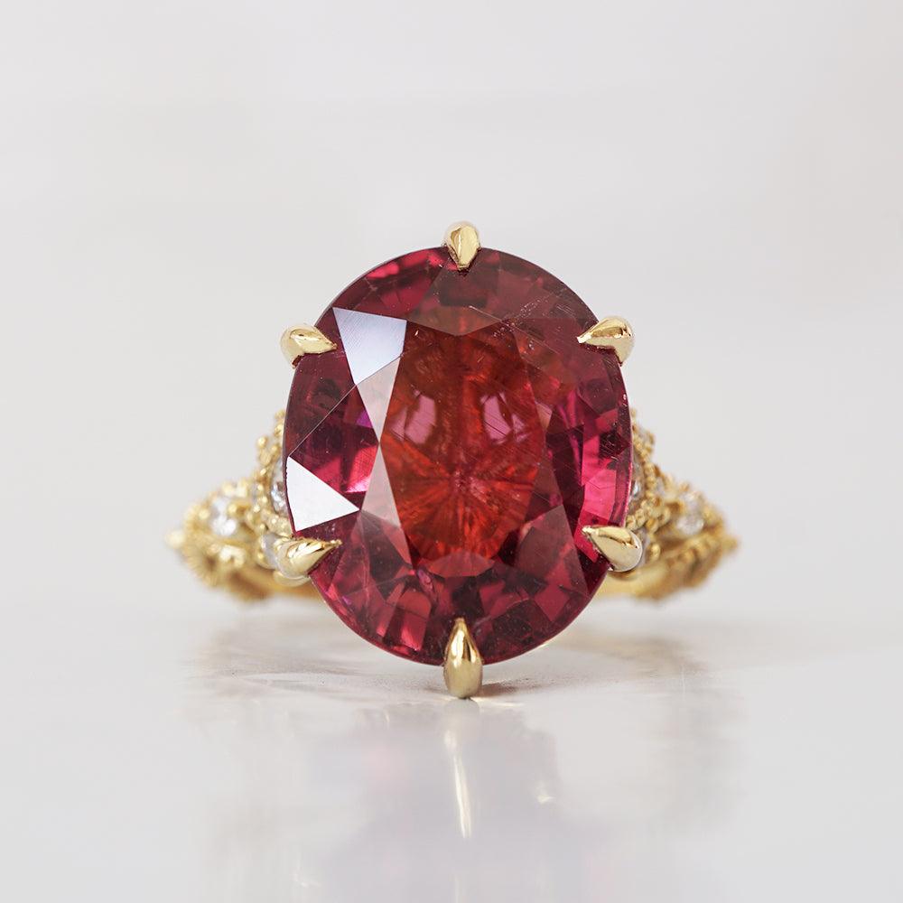 One Of A Kind: Oval Rubellite Queen Victoria Diamond Ring in 14K and 18K Gold - Tippy Taste Jewelry