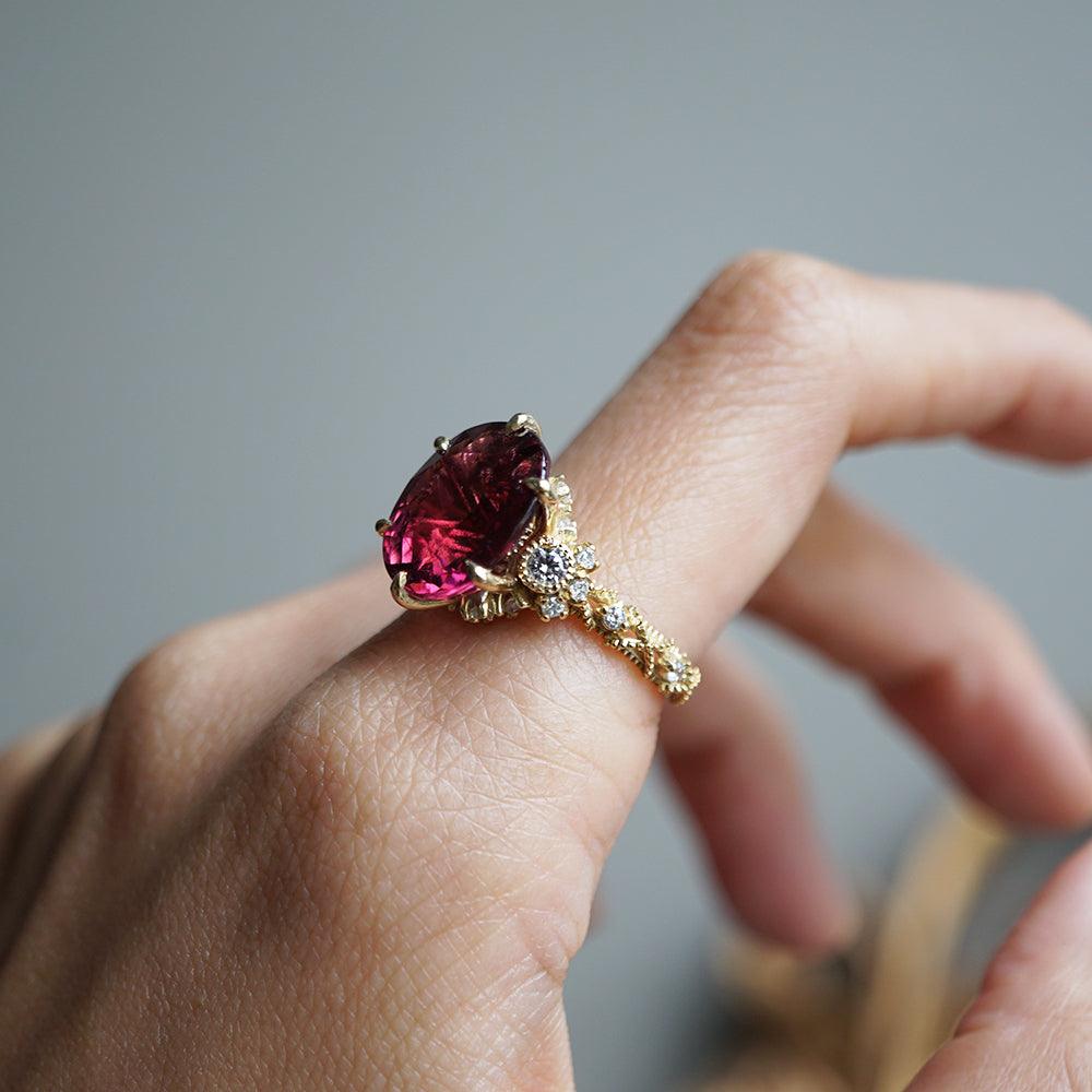 One Of A Kind: Oval Rubellite Queen Victoria Diamond Ring in 14K and 18K Gold - Tippy Taste Jewelry