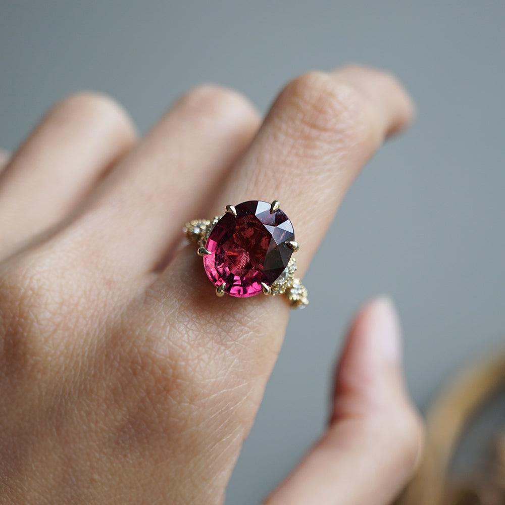 One Of A Kind: Oval Rubellite Queen Victoria Diamond Ring in 14K and 18K Gold - Tippy Taste Jewelry