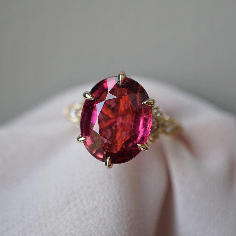 One Of A Kind: Oval Rubellite Queen Victoria Diamond Ring in 14K and 18K Gold - Tippy Taste Jewelry