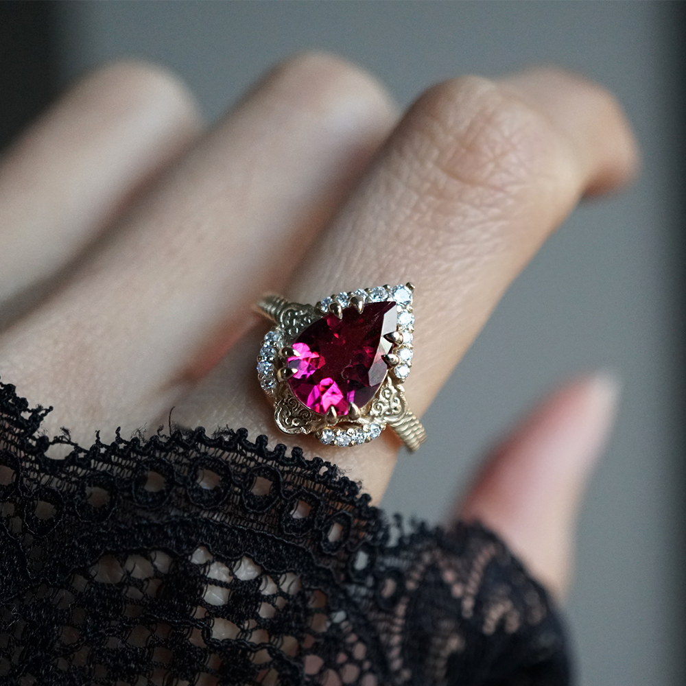 One Of A Kind: Aiza Rubellite Diamond Ring in 14K and 18K Gold