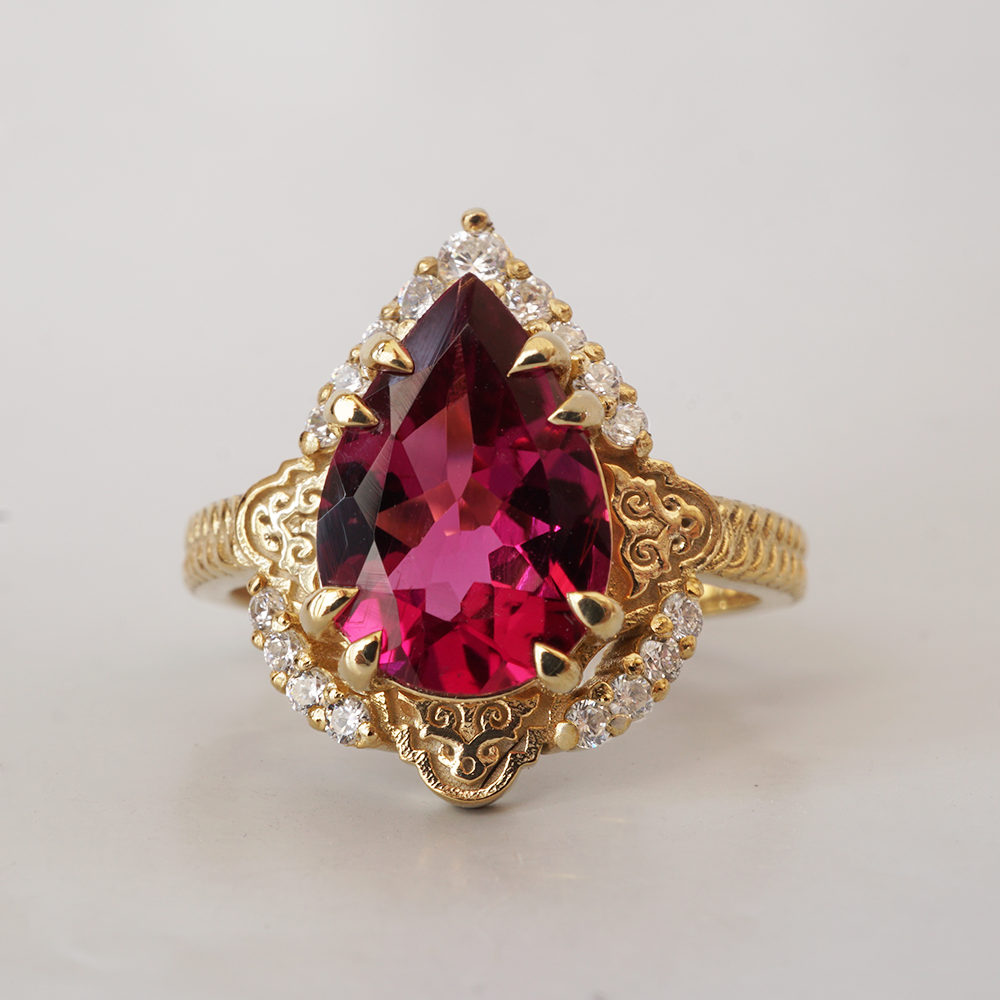 One Of A Kind: Aiza Rubellite Diamond Ring in 14K and 18K Gold