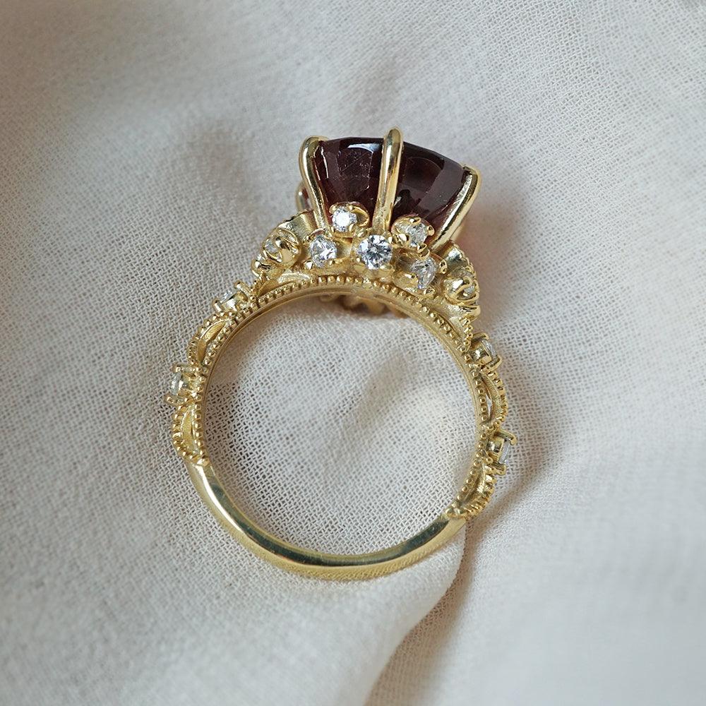 One Of A Kind: Oval Rubellite Queen Victoria Diamond Ring in 14K and 18K Gold - Tippy Taste Jewelry