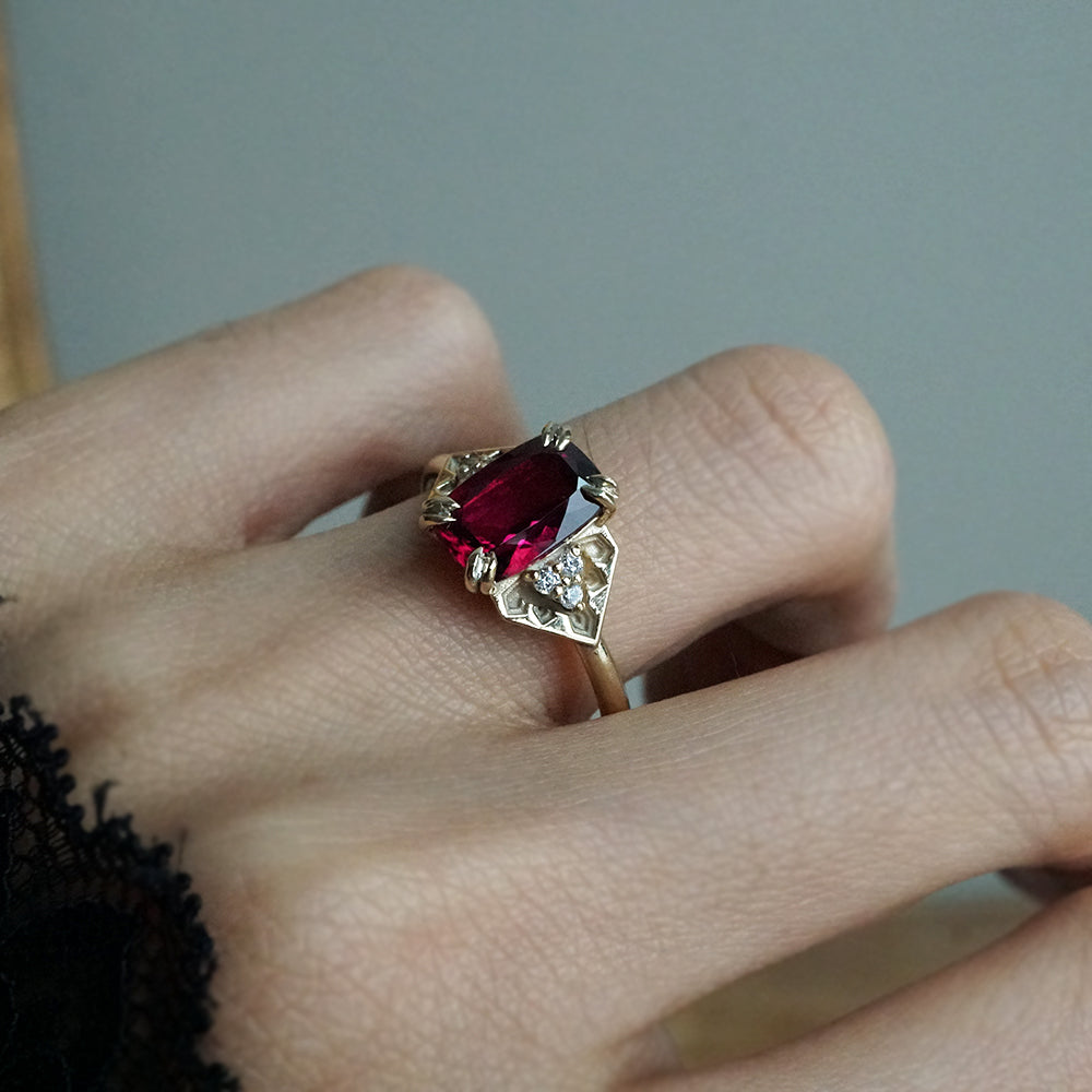 One Of A Kind: Alhambra Glow Rubellite Cushion Ring in 14K and 18K Gold