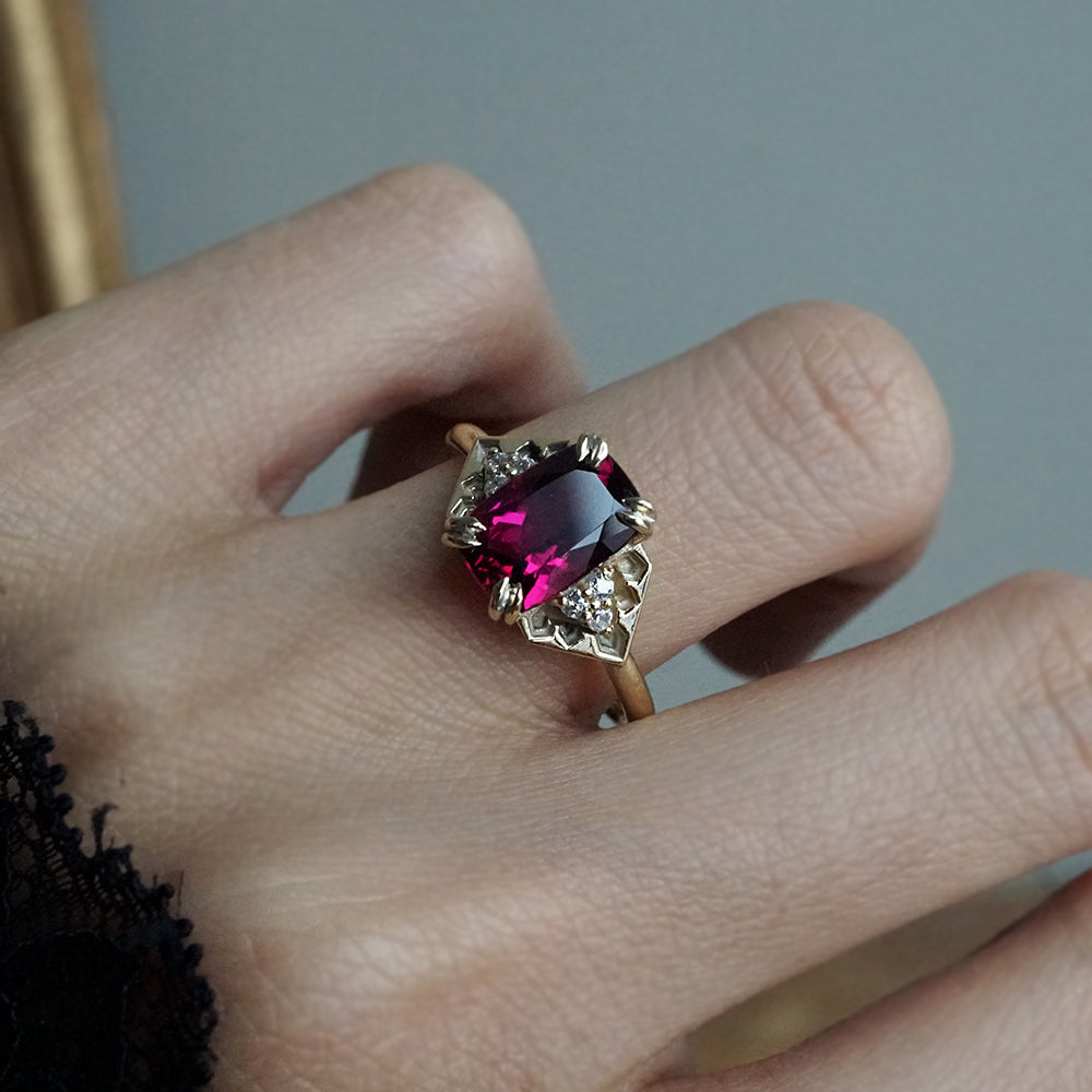 One Of A Kind: Alhambra Glow Rubellite Cushion Ring in 14K and 18K Gold