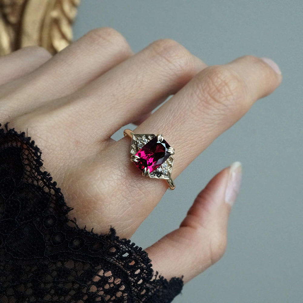 One Of A Kind: Alhambra Glow Rubellite Cushion Ring in 14K and 18K Gold