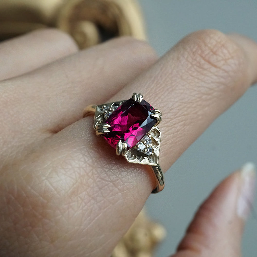 One Of A Kind: Alhambra Glow Rubellite Cushion Ring in 14K and 18K Gold