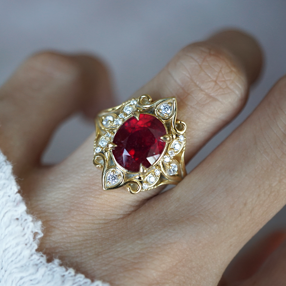 Crimson Majesty Ruby Diamond Ring in 14K and 18K Gold