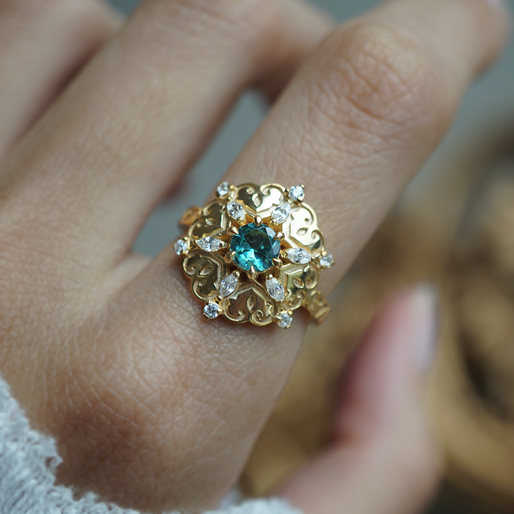 Sahar Blossom Tourmaline Diamond Ring in 14K and 18K Gold