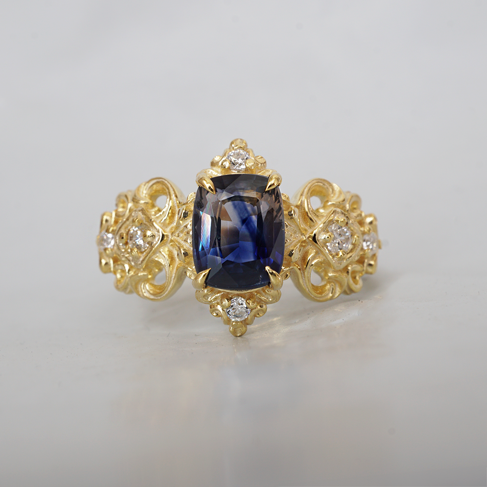 One Of A Kind: Stormy Sky Bi-Color Sapphire Diamond Ring in 14K and 18K Gold