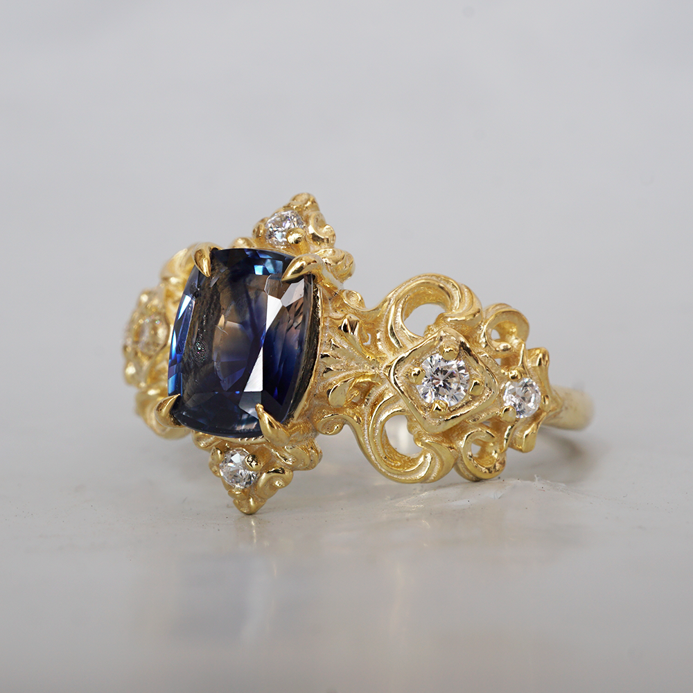 One Of A Kind: Stormy Sky Bi-Color Sapphire Diamond Ring in 14K and 18K Gold