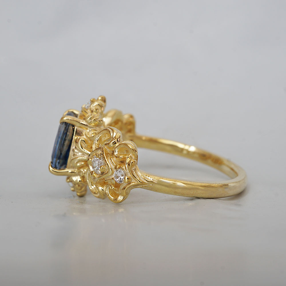 One Of A Kind: Stormy Sky Bi-Color Sapphire Diamond Ring in 14K and 18K Gold