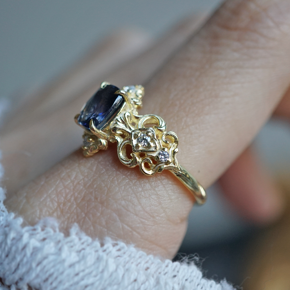 One Of A Kind: Stormy Sky Bi-Color Sapphire Diamond Ring in 14K and 18K Gold