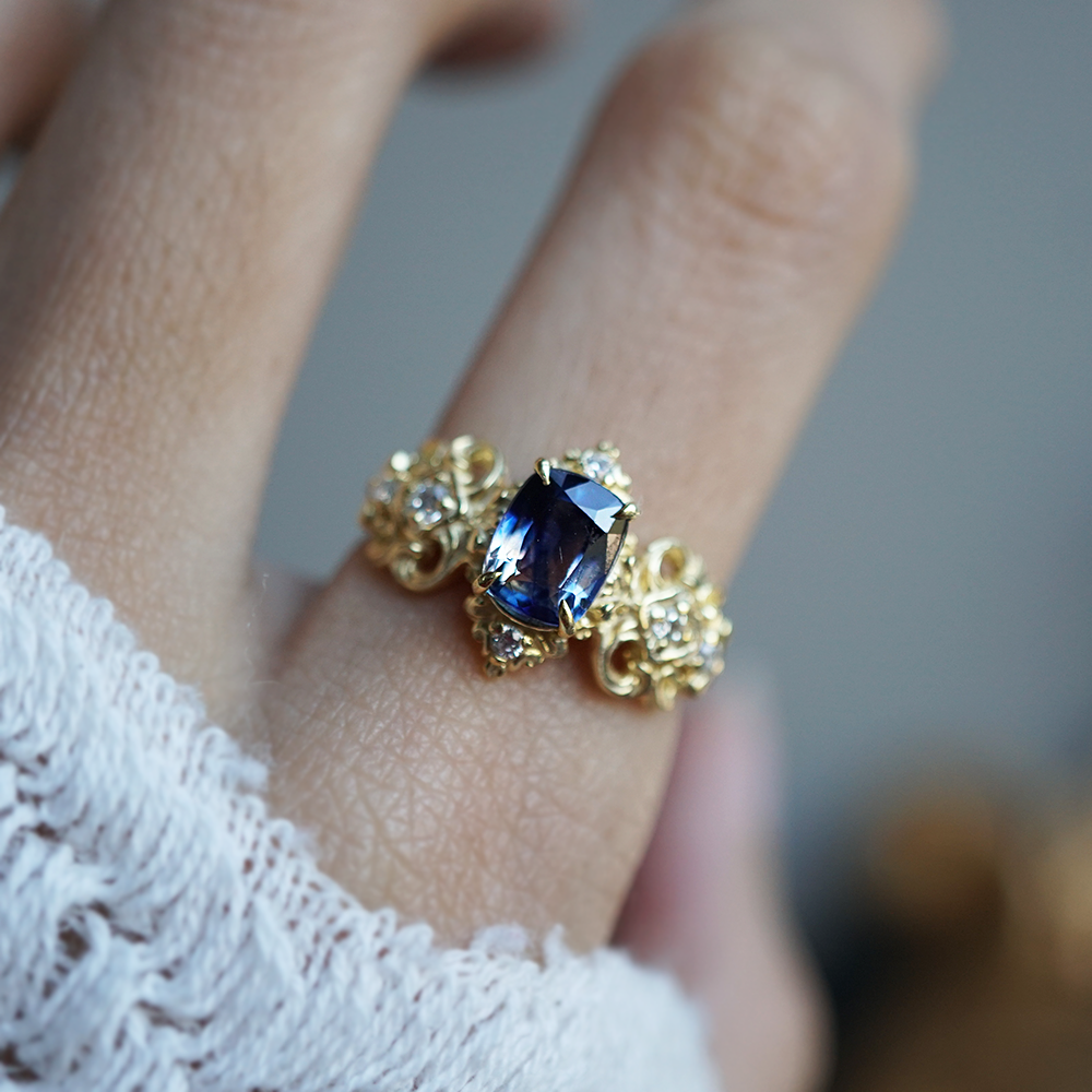 One Of A Kind: Stormy Sky Bi-Color Sapphire Diamond Ring in 14K and 18K Gold