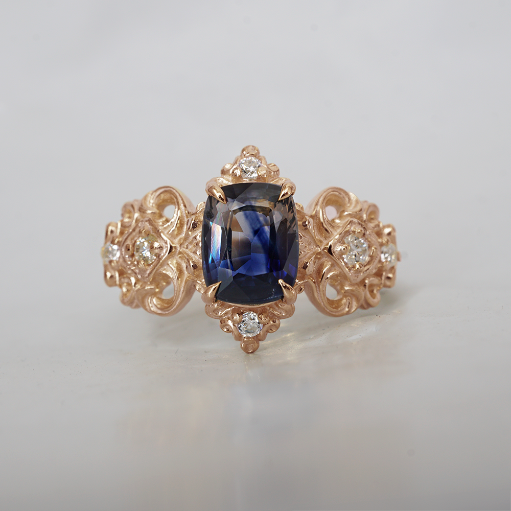 One Of A Kind: Stormy Sky Bi-Color Sapphire Diamond Ring in 14K and 18K Gold