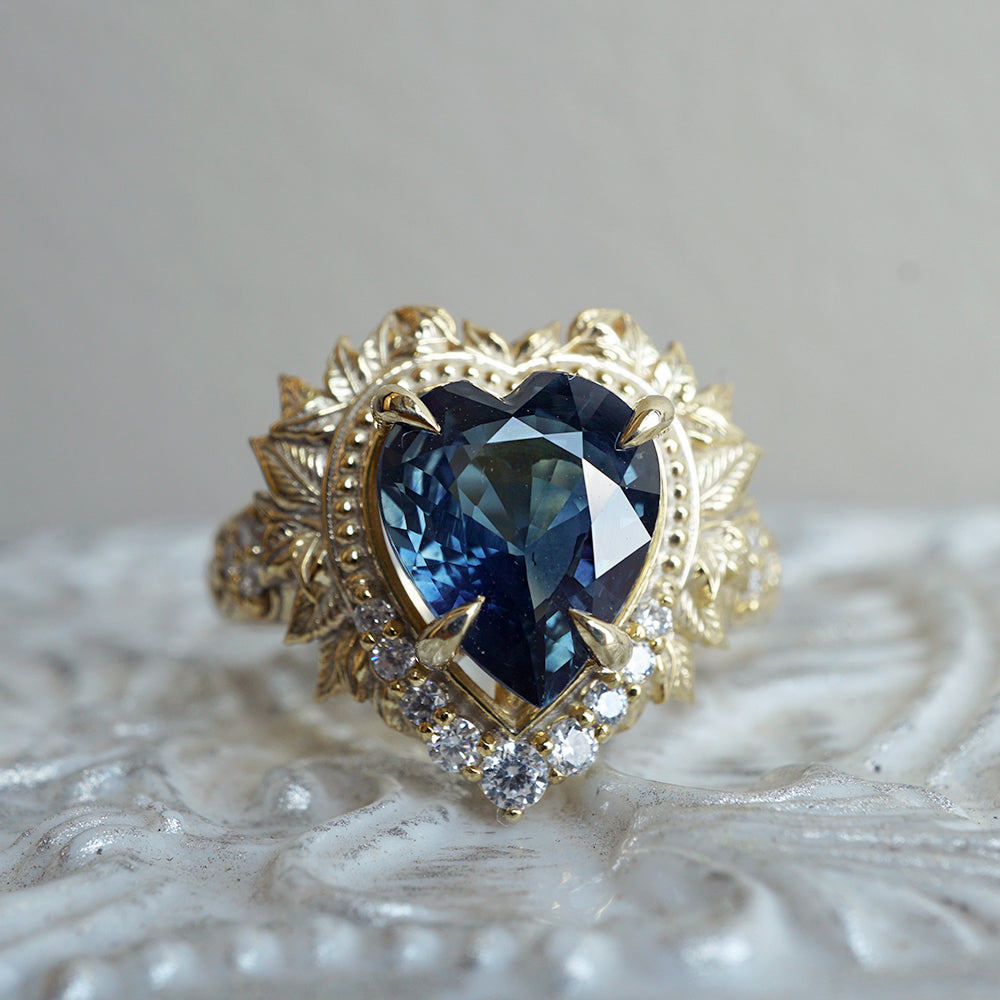 One Of A Kind: Heart of the Ocean Blue Sapphire Diamond Ring in 14K and 18K Gold, 2.65ct