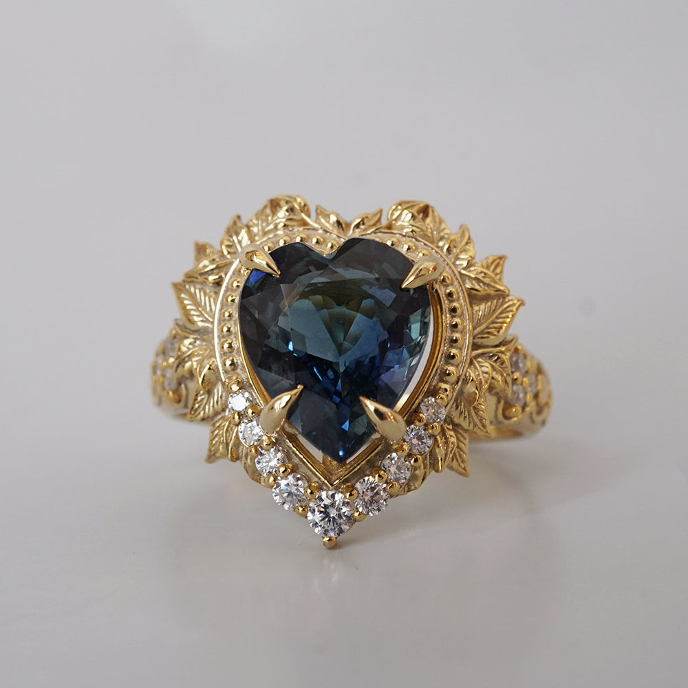 One Of A Kind: Heart of the Ocean Blue Sapphire Diamond Ring in 14K and 18K Gold, 2.65ct