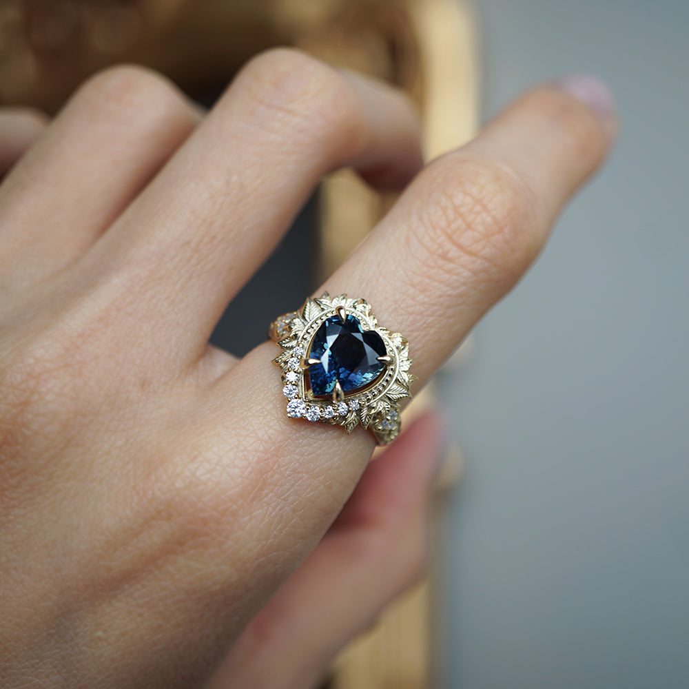 One Of A Kind: Heart of the Ocean Blue Sapphire Diamond Ring in 14K and 18K Gold, 2.65ct