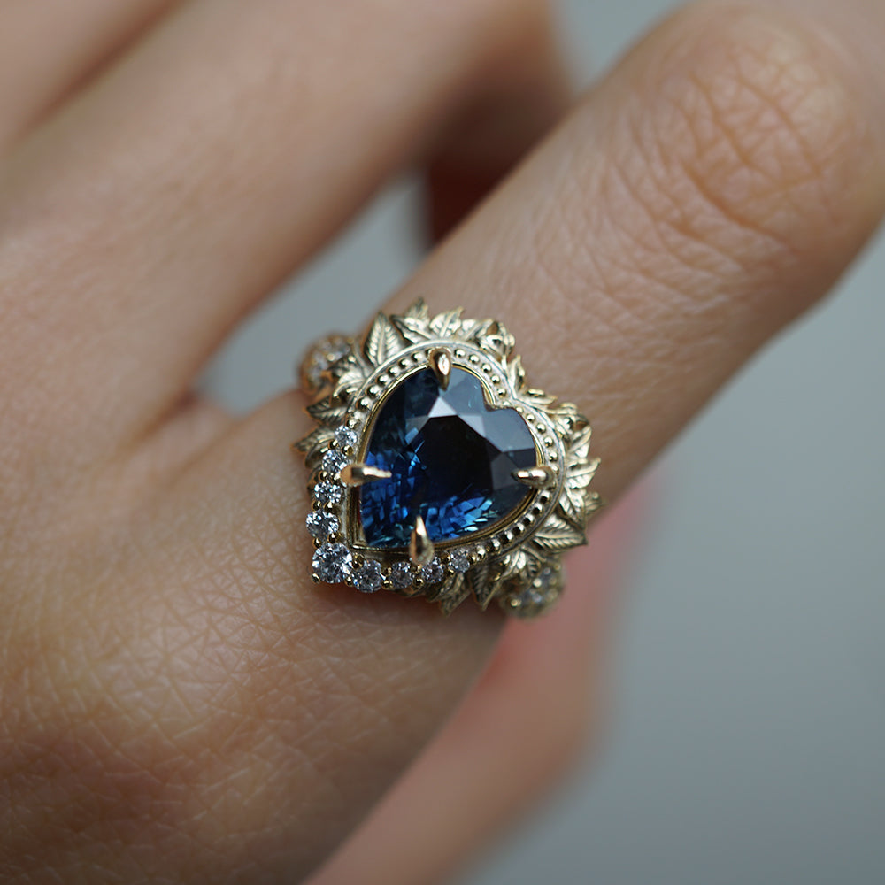 One Of A Kind: Heart of the Ocean Blue Sapphire Diamond Ring in 14K and 18K Gold, 2.65ct