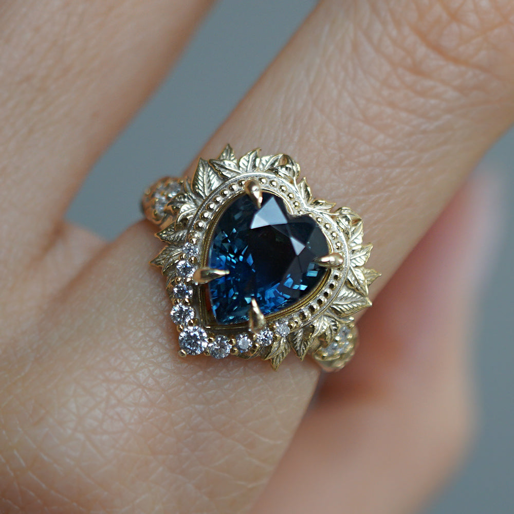 One Of A Kind: Heart of the Ocean Blue Sapphire Diamond Ring in 14K and 18K Gold, 2.65ct