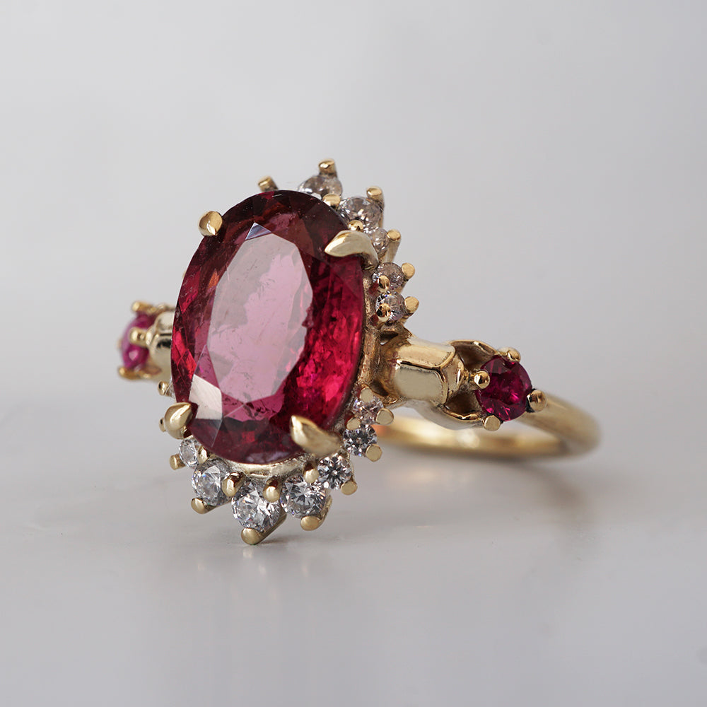 One Of A Kind: Pink Tourmaline and Ruby Scarab Diamond Ring in 14K and 18K Gold