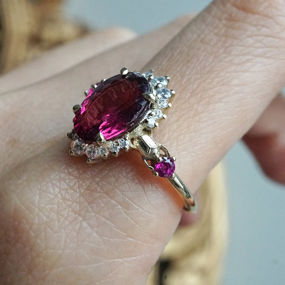 One Of A Kind: Pink Tourmaline and Ruby Scarab Diamond Ring in 14K and 18K Gold