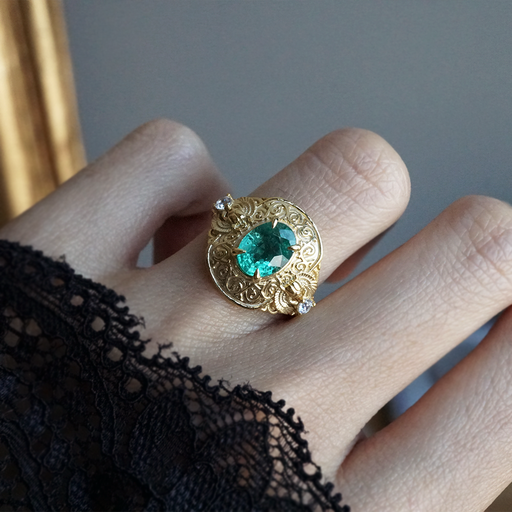 Emerald Scarab Ring in 14K and 18K Gold