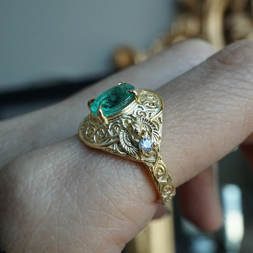 Emerald Scarab Ring in 14K and 18K Gold