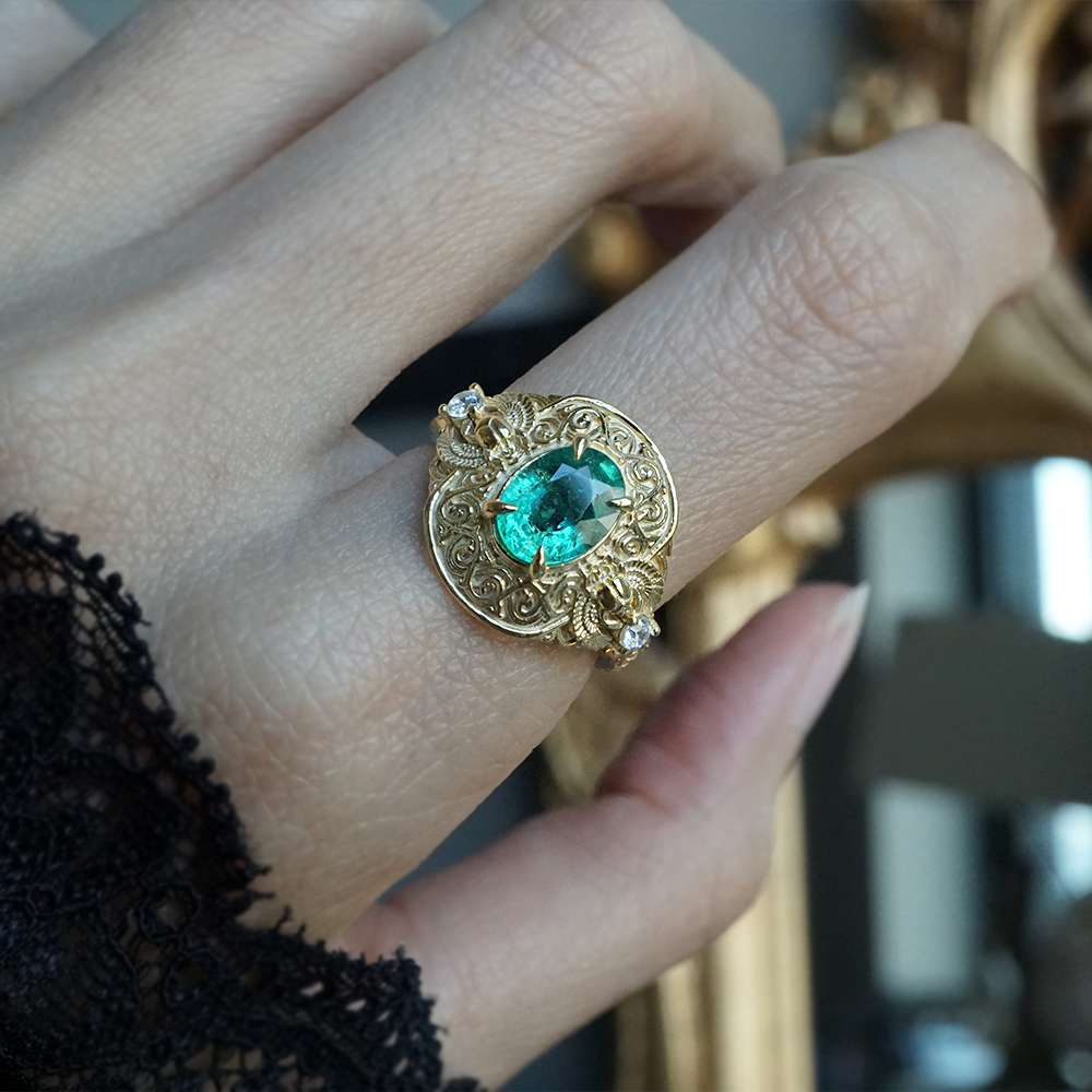 Emerald Scarab Ring in 14K and 18K Gold