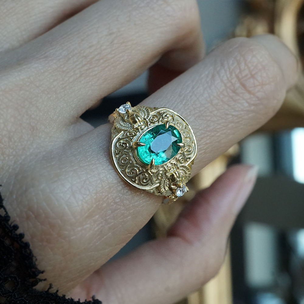 Emerald Scarab Ring in 14K and 18K Gold