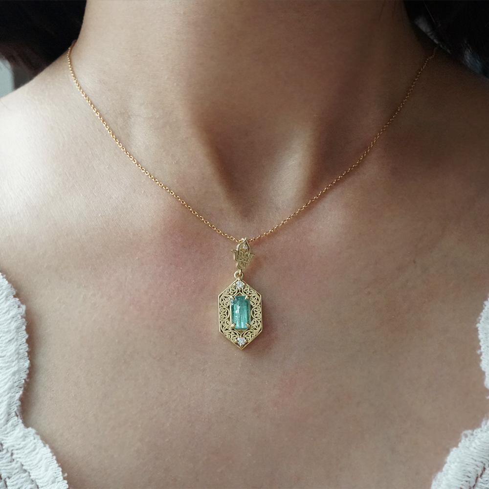 One Of A Kind: Seafoam Tourmaline Nefertiti Pendant