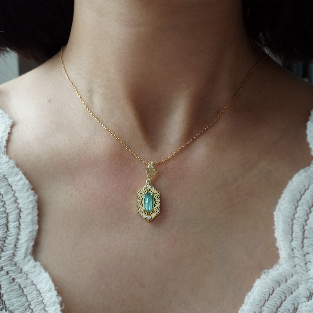 One Of A Kind: Seafoam Tourmaline Nefertiti Pendant