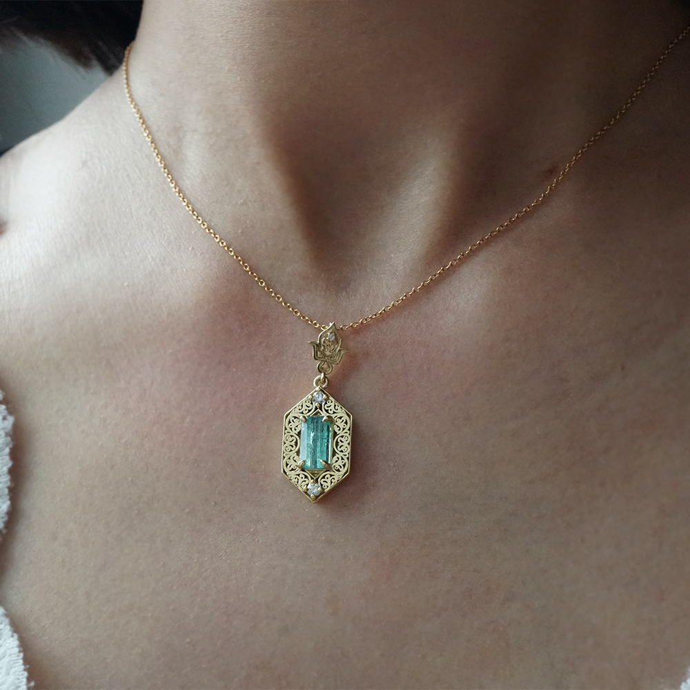 One Of A Kind: Seafoam Tourmaline Nefertiti Pendant