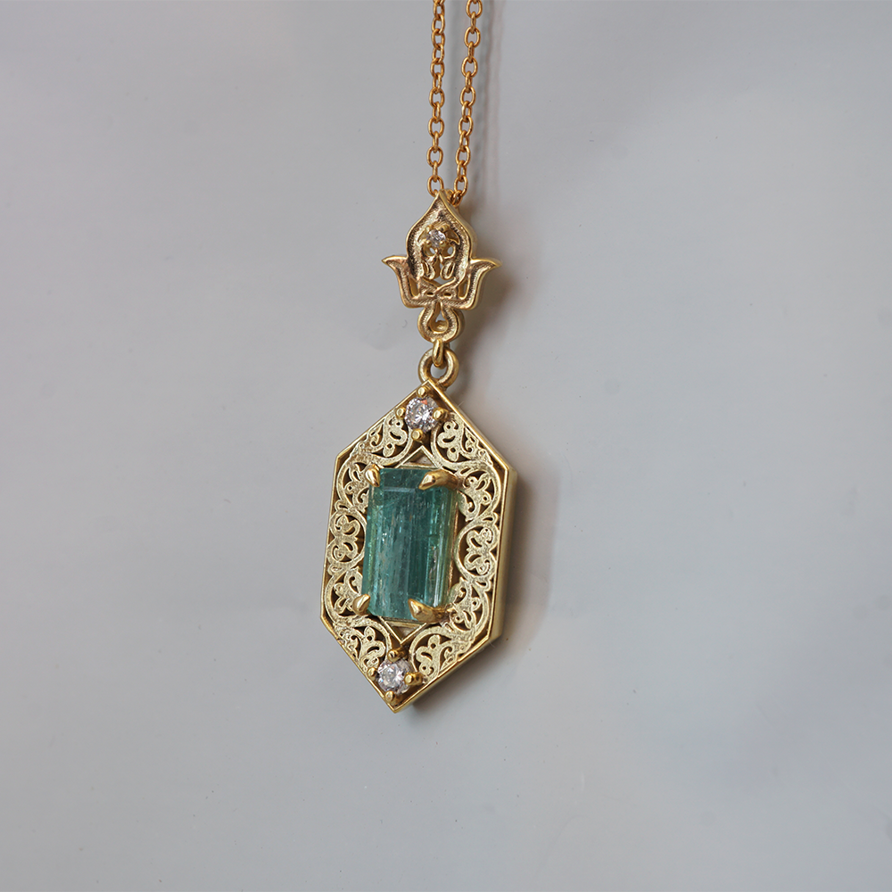 One Of A Kind: Seafoam Tourmaline Nefertiti Pendant