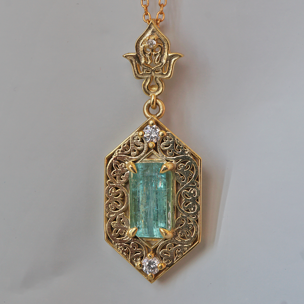 One Of A Kind: Seafoam Tourmaline Nefertiti Pendant