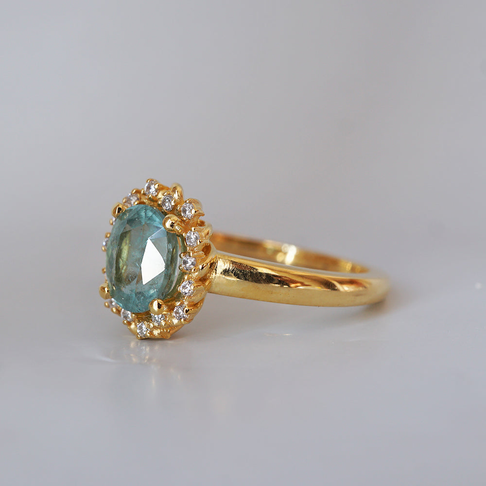 One Of A Kind: Oval Seafoam Tourmaline Bloom Diamond Ring