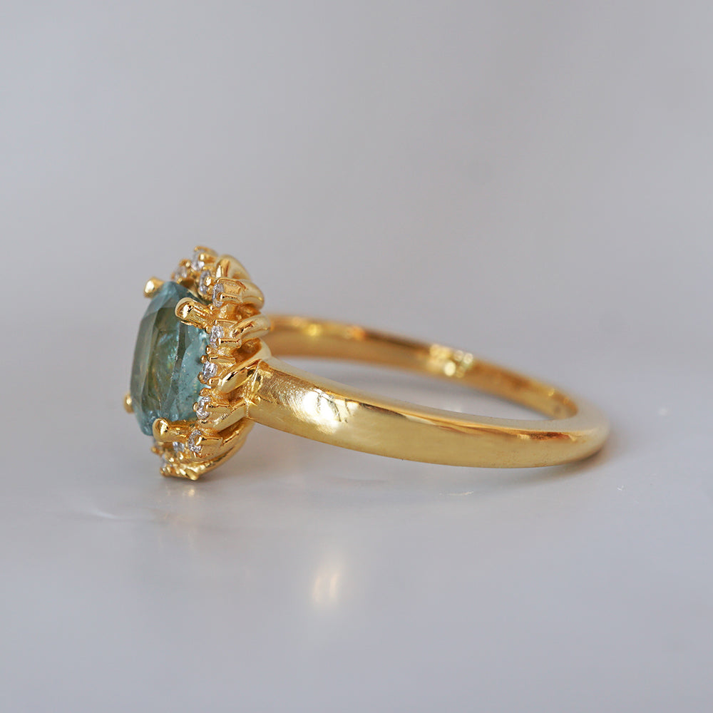 One Of A Kind: Oval Seafoam Tourmaline Bloom Diamond Ring