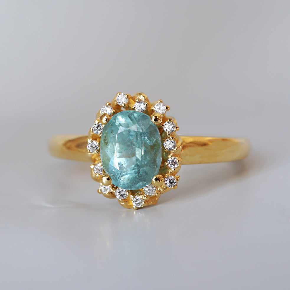 One Of A Kind: Oval Seafoam Tourmaline Bloom Diamond Ring