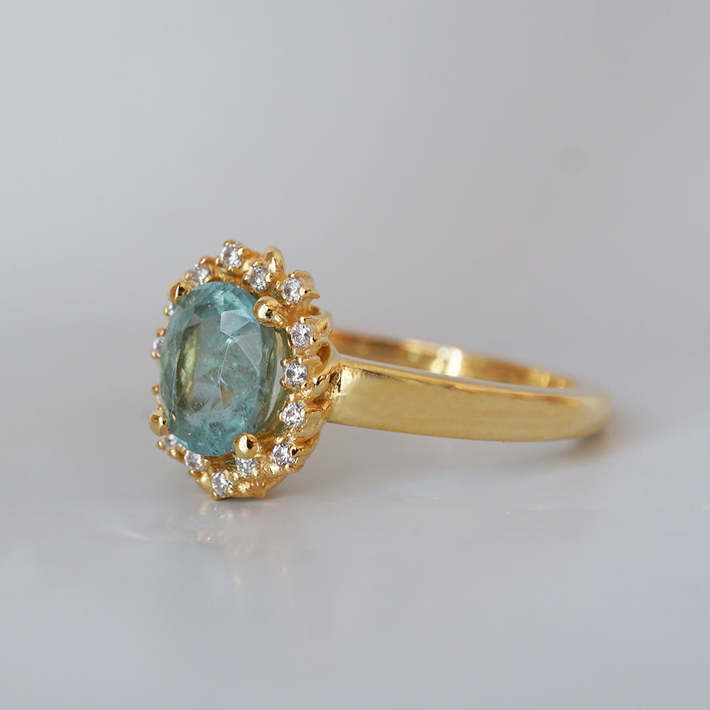 One Of A Kind: Oval Seafoam Tourmaline Bloom Diamond Ring