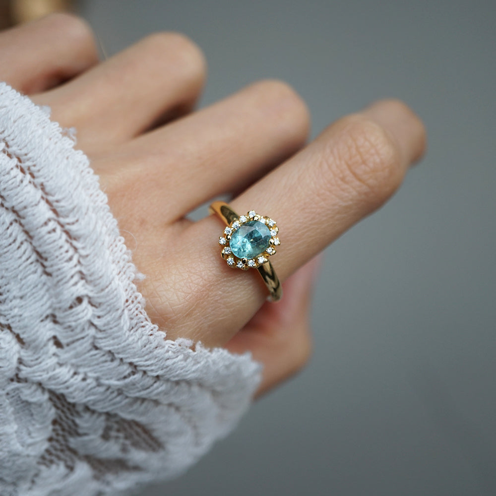 One Of A Kind: Oval Seafoam Tourmaline Bloom Diamond Ring