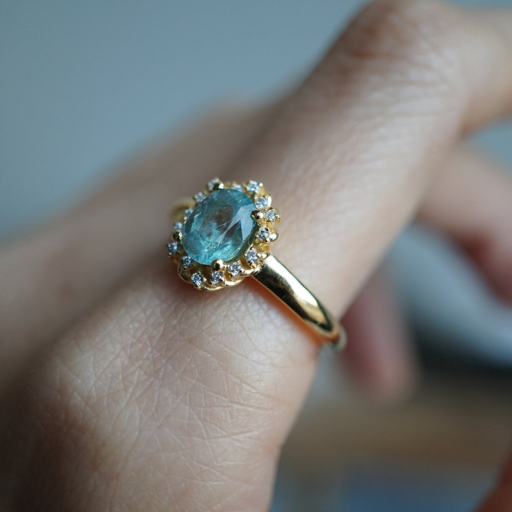 One Of A Kind: Oval Seafoam Tourmaline Bloom Diamond Ring